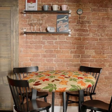 Covers For The Home Deluxe Elastic Edged Flannel Backed Vinyl Fitted Table Cover - All-Over Leaves Pattern - Small Round Oblong Oval - Fits Tables up to 40" - 44" Diameter