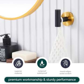 Stylish Black & Gold Stainless Steel Towel Hook