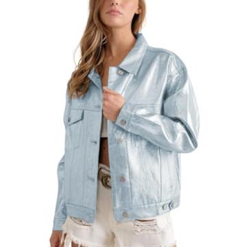 Yinawsky Women's Metallic Coated Denim Jacket - Shimmering Fashion Staple