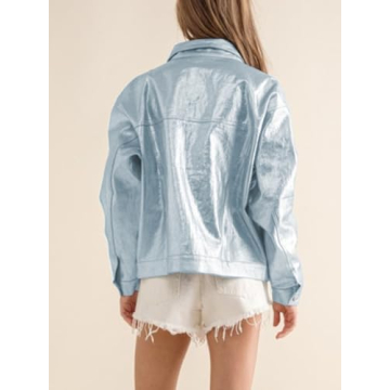 Stylish Yinawsky Women's Metallic Denim Jacket with Pockets