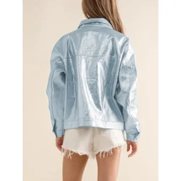 Stylish Yinawsky Women's Metallic Denim Jacket with Pockets