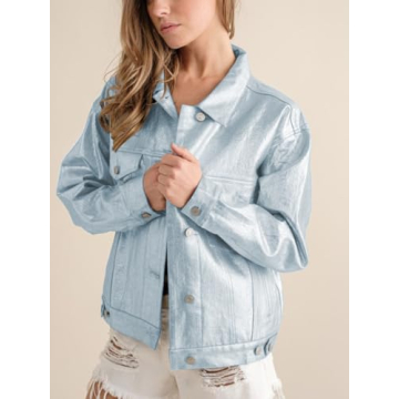 Stylish Yinawsky Women's Metallic Denim Jacket with Pockets