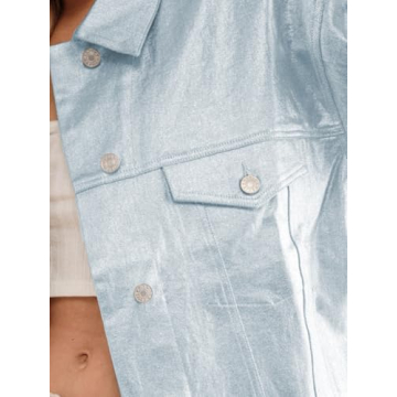 Stylish Yinawsky Women's Metallic Denim Jacket with Pockets