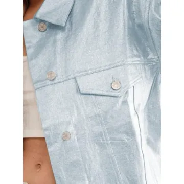 Stylish Yinawsky Women's Metallic Denim Jacket with Pockets