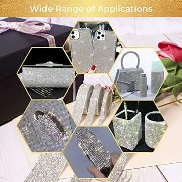 Ribbli 5 Rolls Self Adhesive Bling Wrap Crystal Rhinestone Strips Diamond Ribbon,Rhinestones for Crafts,Diamond Stickers Silver Rhinestone Ribbon Use for Decoration (Silver/5 Sizes/Total 5Yards)