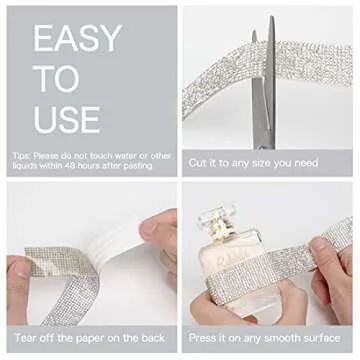 Ribbli 5 Rolls Self Adhesive Bling Wrap Crystal Rhinestone Strips Diamond Ribbon,Rhinestones for Crafts,Diamond Stickers Silver Rhinestone Ribbon Use for Decoration (Silver/5 Sizes/Total 5Yards)