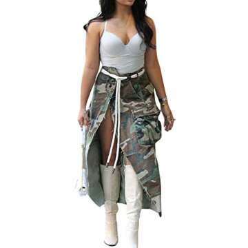 Stylish CHARTOU Camouflage Cargo Maxi Pencil Skirt