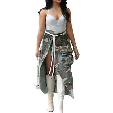 Stylish CHARTOU Camouflage Cargo Maxi Pencil Skirt