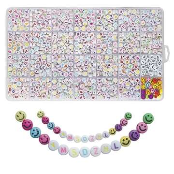 YMSDZHL Alphabet Beads A-Z 1400Pcs Letter Beads, Acrylic 4x7mm Round Letter Beads Kits,Black Digit a...