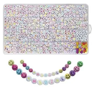 YMSDZHL Alphabet Beads A-Z 1400Pcs Letter Beads, Acrylic 4x7mm Round Letter Beads Kits,Black Digit a...