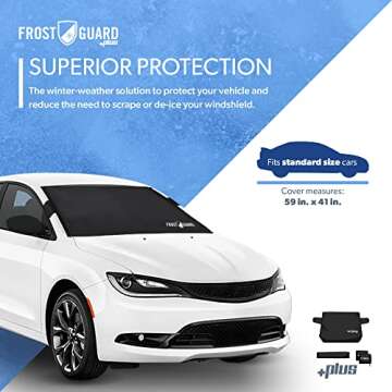 FrostGuard Plus Winter Windshield Cover with Built-in Security Panels and Wiper Blade Coverage + Mir...