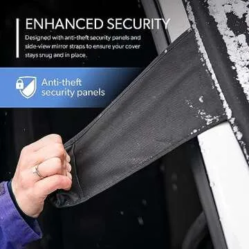 FrostGuard Plus Winter Windshield Cover with Built-in Security Panels and Wiper Blade Coverage + Mirror Covers - Weather Resistant; Protects from Snow, Ice and Frost (Black, Standard)