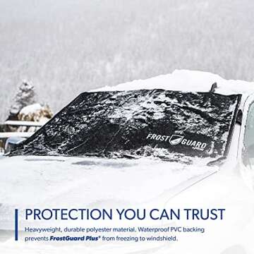 FrostGuard Plus Winter Windshield Cover with Built-in Security Panels and Wiper Blade Coverage + Mirror Covers - Weather Resistant; Protects from Snow, Ice and Frost (Black, Standard)