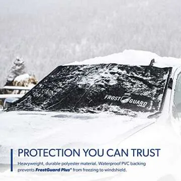 FrostGuard Plus Winter Windshield Cover with Built-in Security Panels and Wiper Blade Coverage + Mirror Covers - Weather Resistant; Protects from Snow, Ice and Frost (Black, Standard)