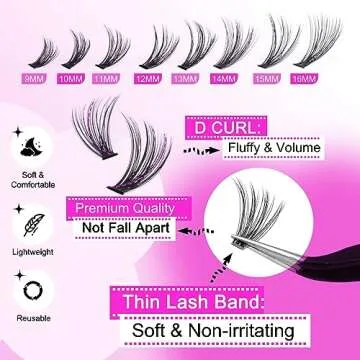 Eyelash Extension Kit 320pcs Lash Clusters D Curl 9-16mm Mix 40D Individual Lashes with Lash Bond and Seal and Remover Lash Applicator for Lash Extension Beginners