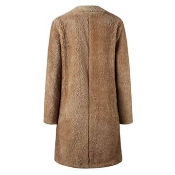 Angashion Women's Fuzzy Fleece Lapel Open Front Long Cardigan Coat Faux Fur Warm Winter Outwear Jackets Dark Camel 2XL