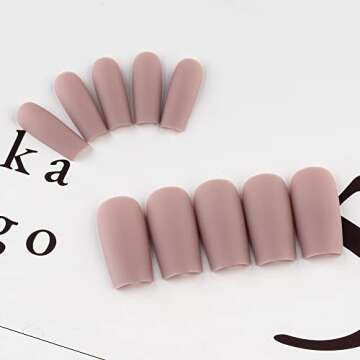 KQueenest Matte Mauve Press on Nails - Long Medium Square, Fake Nails for Women, 24 Pcs
