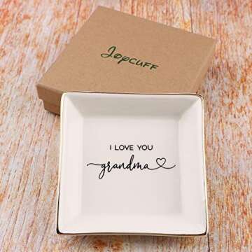 JoycuFF Grandma Birthday Gifts for Women Ceramic Trinket Dish Tray Jewelry Ring Earring Organizers U...