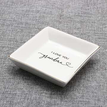 JoycuFF Grandma Birthday Gifts for Women Ceramic Trinket Dish Tray Jewelry Ring Earring Organizers Unique Grandmother Gifts for Her Mother's Day Thanksgiving Day Christmas