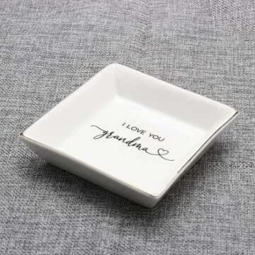 JoycuFF Grandma Birthday Gifts for Women Ceramic Trinket Dish Tray Jewelry Ring Earring Organizers Unique Grandmother Gifts for Her Mother's Day Thanksgiving Day Christmas