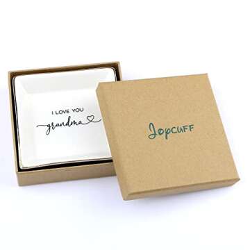 JoycuFF Grandma Birthday Gifts for Women Ceramic Trinket Dish Tray Jewelry Ring Earring Organizers Unique Grandmother Gifts for Her Mother's Day Thanksgiving Day Christmas