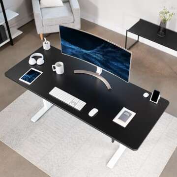 VIVO White Manual Height Adjustable Stand Up Desk Frame with Hand Crank System, Ergonomic Standing 2...