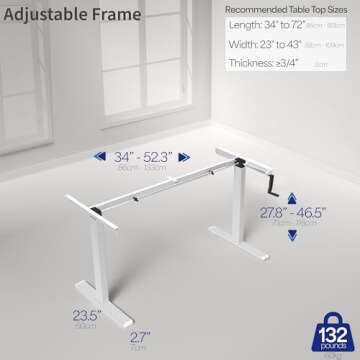 VIVO White Manual Height Adjustable Stand Up Desk Frame with Hand Crank System, Ergonomic Standing 2 Leg Workstation, DESK-V101MW