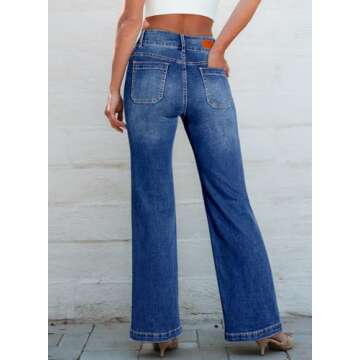 Sidefeel Womens Jeans Wide Leg Woman Straight Leg Flare Bootcut Trendy Casual Loose Fit Denim Pants Dark Blue Size 4