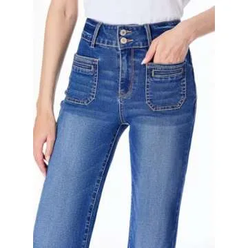 Sidefeel Womens Jeans Wide Leg Woman Straight Leg Flare Bootcut Trendy Casual Loose Fit Denim Pants Dark Blue Size 4