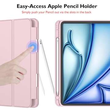 iMieet iPad Air 11 Inch Case M2 2024, iPad Air 5th/4th Generation Case 2022/2020 10.9 Inch with Pencil Holder, Trifold Stand Smart Case(Pink)