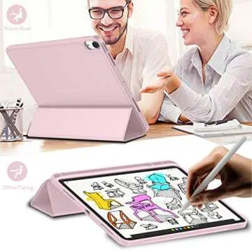 iMieet iPad Air 11 Inch Case M2 2024, iPad Air 5th/4th Generation Case 2022/2020 10.9 Inch with Pencil Holder, Trifold Stand Smart Case(Pink)