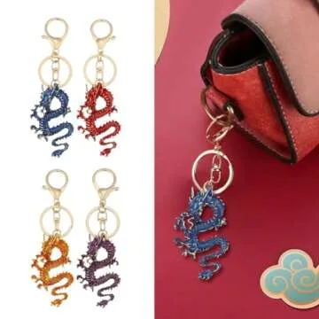 XIAHIOPT Crystal Pendant Keychain Multicolor Chinese Dragon Key Chain Fashionable Ornament for Phones Creative Keyring Gift, Purple