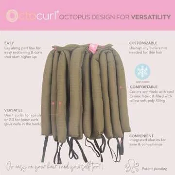 Octocurl Heatless Hair Curler - No Headband Octopus Curler - Overnight Curls for Medium Length Hair (QMax - Olive)