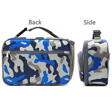 FlowFly Kids Lunch box Insulated Soft Bag Mini Cooler Back to School Thermal Meal Tote Kit for Girls, Boys,Blue Camo