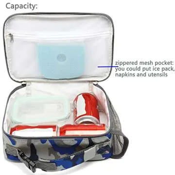 FlowFly Kids Lunch box Insulated Soft Bag Mini Cooler Back to School Thermal Meal Tote Kit for Girls, Boys,Blue Camo