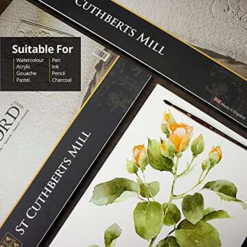 St. Cuthberts Mill Saunders Waterford Watercolor Paper Block - 12x9-inch White 100% Cotton Watercolor Paper - 20 Sheets of 140lb Rough Watercolor Paper for Gouache Ink Acrylic Charcoal and More