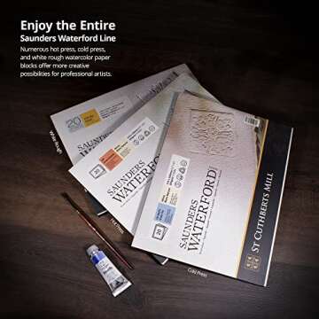 St. Cuthberts Mill Saunders Waterford Watercolor Paper Block - 12x9-inch White 100% Cotton Watercolor Paper - 20 Sheets of 140lb Rough Watercolor Paper for Gouache Ink Acrylic Charcoal and More