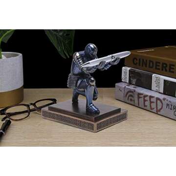 Amoysanli Knight Pen Holder Desk Organizers and Accessories Desk Decor Resin Pen Holder as Gift with a Cool Pen for Office and Home (Blue)