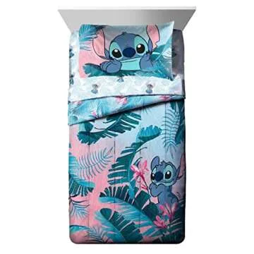 Jay Franco Disney Lilo & Stitch Floral Fun 7 Piece Full Bed Set - Includes Reversible Comforter & Sh...