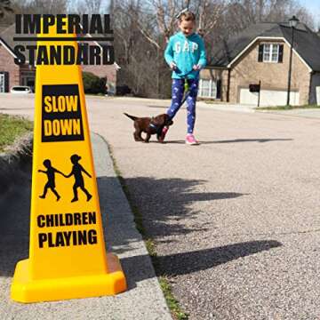 Imperial Standard Children Playing Cone (2 Pack) - Children at Play Sign - Four-Sided Slow Down Kids Cones - Child at Play Signs - Drive Slow/Kid Alert Sign