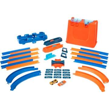 Hot Wheels Toy Car Track Builder Playset, Deluxe Stunt Box with 25 Component Parts & 1:64 Scale Vehicle (Amazon Exclusive)