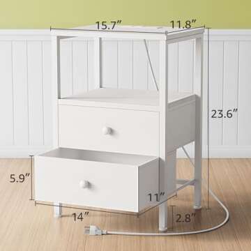 Modern KAI-ROAD White Nightstands Set of 2 with Outlets