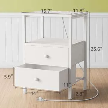 Modern KAI-ROAD White Nightstands Set of 2 with Outlets