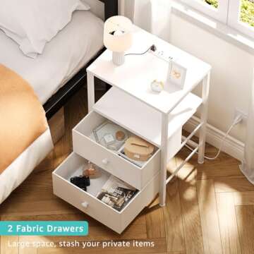 Modern KAI-ROAD White Nightstands Set of 2 with Outlets