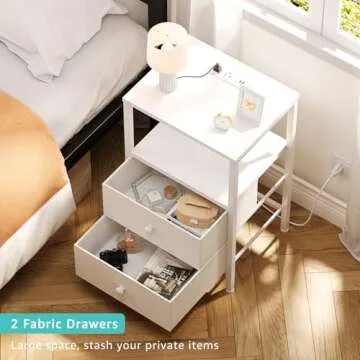 Modern KAI-ROAD White Nightstands Set of 2 with Outlets