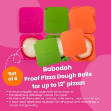 Babadoh Pizza Making Accessories | Pizza Dough Proofing Containers with Lids | Set of 6 | Multi Brig...