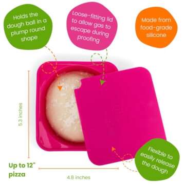 Babadoh Pizza Making Accessories | Pizza Dough Proofing Containers with Lids | Set of 6 | Multi Bright (2 Berry, 2 Orange, 2 Lime) | Original Size (make 12" Pizzas)