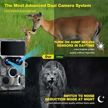 4K Trail Camera Dual-Lens Starlight Night Vision 60MP WiFi Bluetooth Game Camera with 0.1S Trigger IP66 Waterproof Hunting Cam for Wildlife Monitoring
