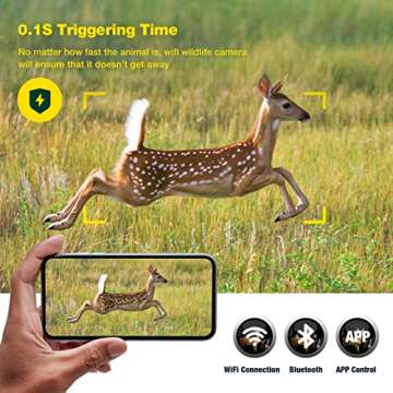 4K Trail Camera Dual-Lens Starlight Night Vision 60MP WiFi Bluetooth Game Camera with 0.1S Trigger IP66 Waterproof Hunting Cam for Wildlife Monitoring