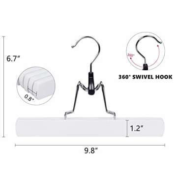 Amber Home 10 Pack White Wooden Pants Hangers, Wood Clamp Hangers with Non Slip Padded Velvet, Jeans...